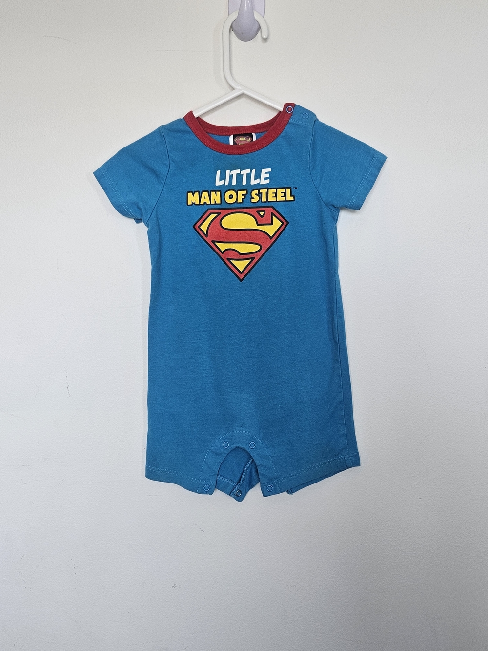 DC Comics Superman Baby Boy Romper One Piece Little Man of Steel Blue 12-18M 🩷